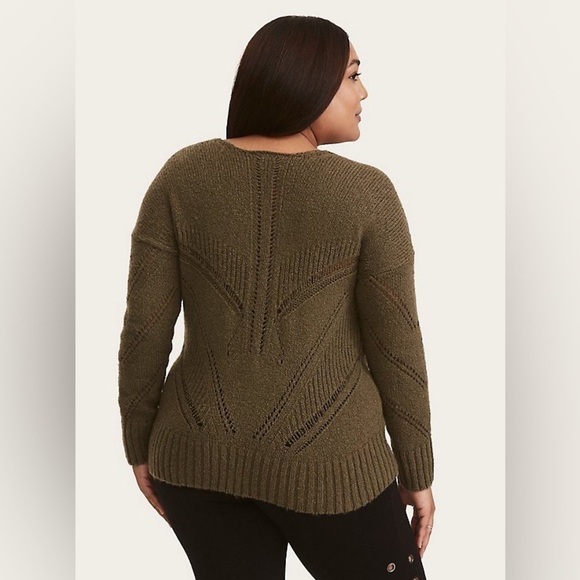 Torrid Olive Strappy Neck Pointelle Pullover Knit
Sweater Size 3/3X - Picture 4 of 9